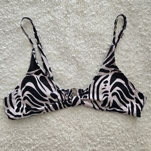 Zebra-Print Bralette Bikini Top - Black & Beige